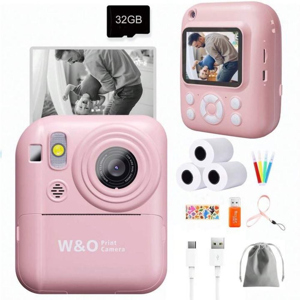 Pink Instant Print Camera with 32GB SD Card